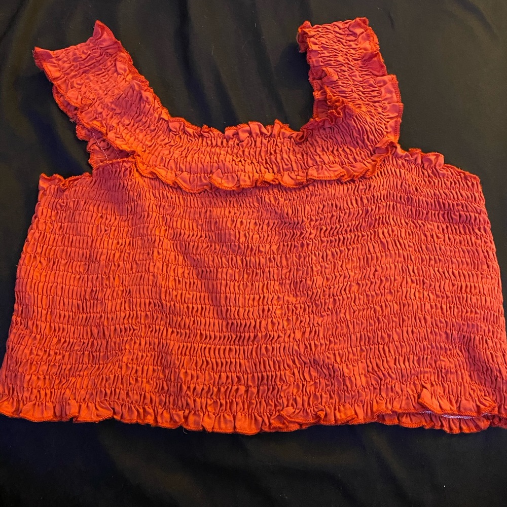 orange ruffled cropped tank top